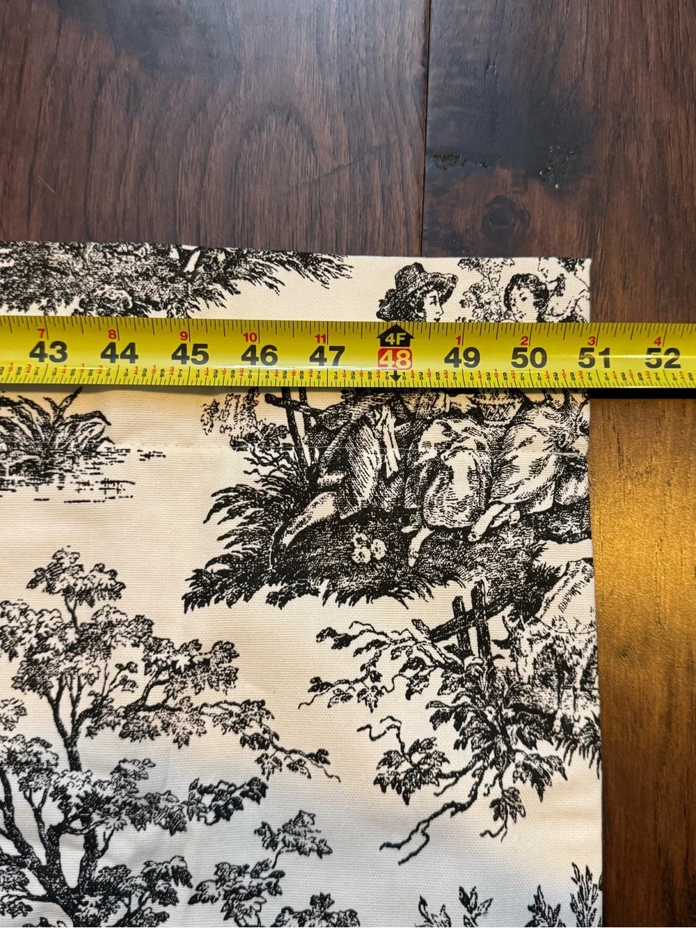 Black and Ivory Toile Shaped Valance with Scalloped Edge 52” long